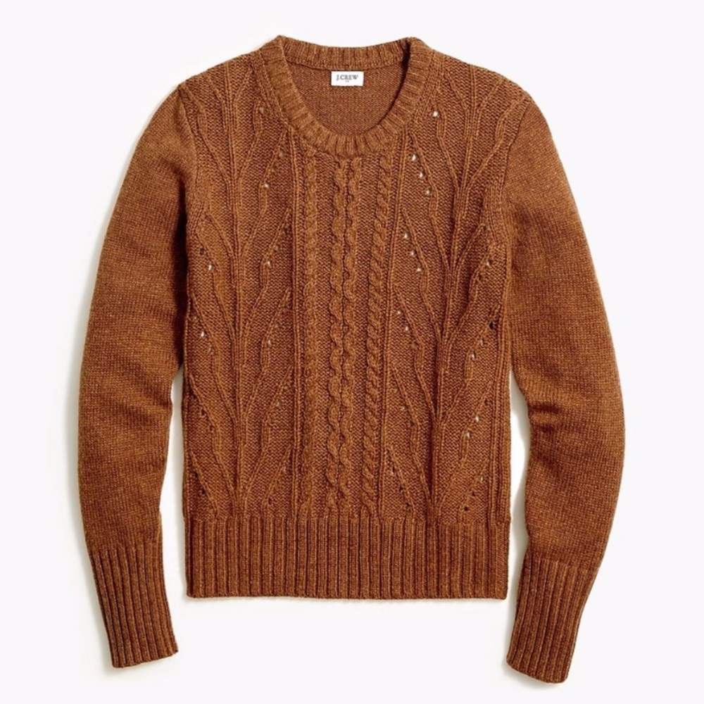 NWT J.Crew Pointelle cable-front sweater Wool Blend Small Brown - Picture 6 of 6
